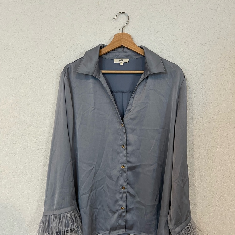 Entro - Button-Up Women's Top - Gray/Blue